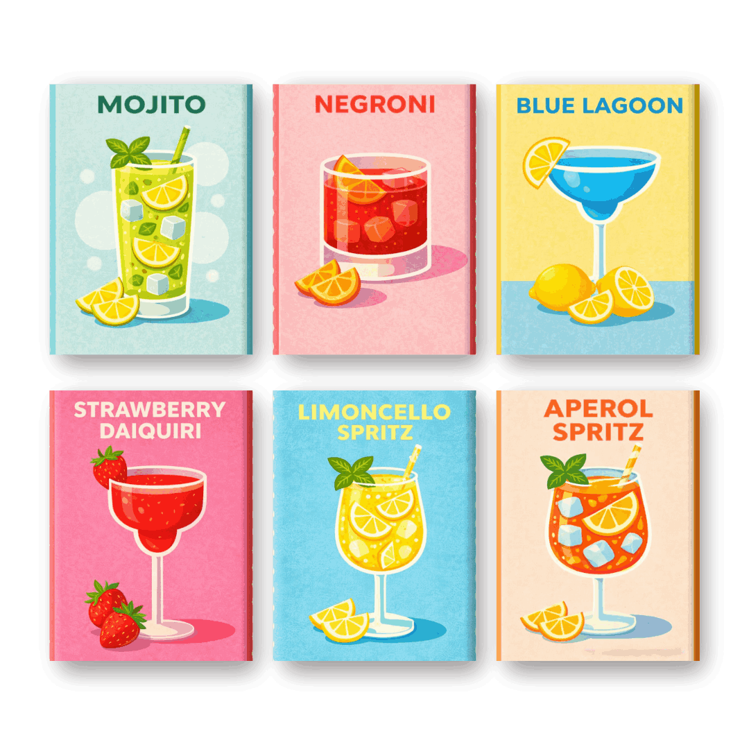 6 Mini-Gemälde | Cocktailklassiker Set-Malen nach zahlen