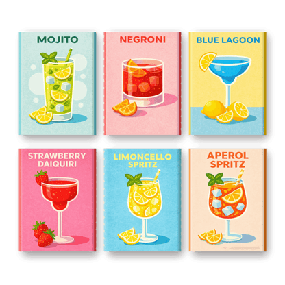 6 Mini-Gemälde | Cocktailklassiker Set-Malen nach zahlen