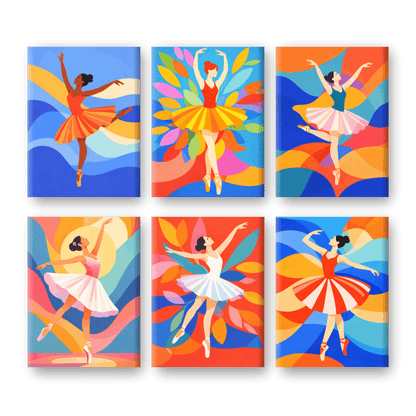 6 Mini-Gemälde | Buntes Ballerinas Set-Malen nach zahlen