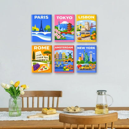 6 Mini-Gemälde | Farbenfrohe Städte Set