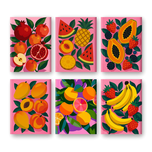 Malen nach Zahlen – 6 Mini-Gemälde | Buntes Früchte-Set-Malen nach zahlen