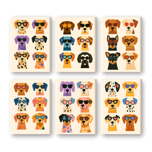 6 Mini-Gemälde | Coole Bunte Hunde Set-Malen nach zahlen