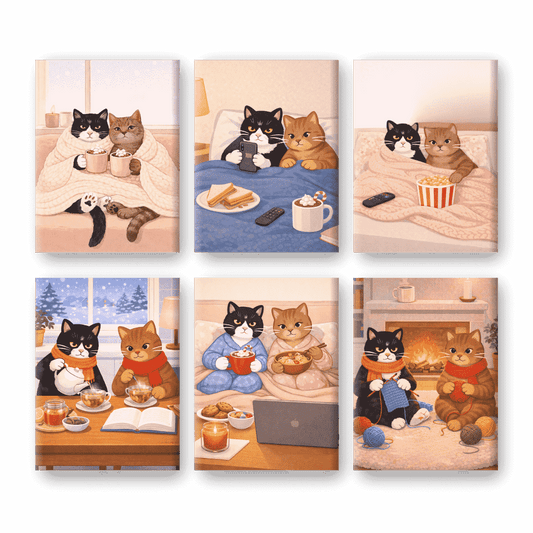 6 Mini-Gemälde | Gemütliche Katzen Set-Malen nach zahlen