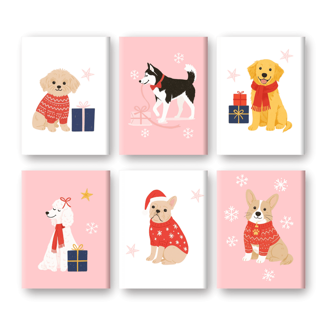 6 Mini Gemälde | Süßes Winterhunde Set