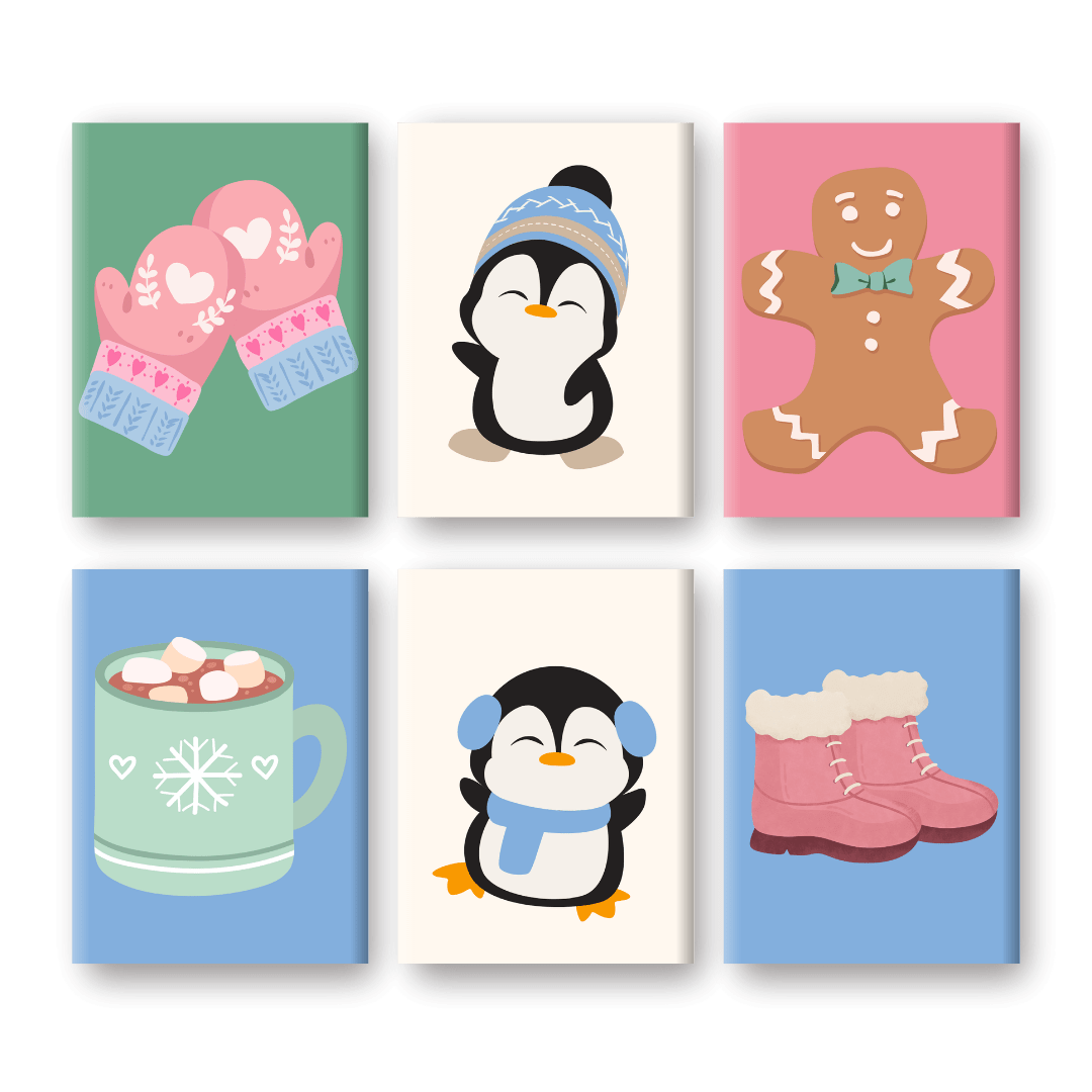 6 Mini-Gemälde | Süßer Winter Set-Malen nach zahlen