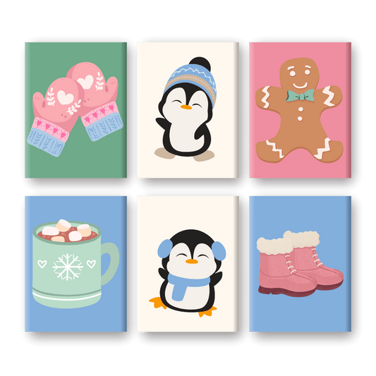 6 Mini-Gemälde | Süßer Winter Set-Malen nach zahlen