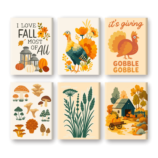 6 Mini-Gemälde | Herbst & Truthähne-Set-Malen nach zahlen