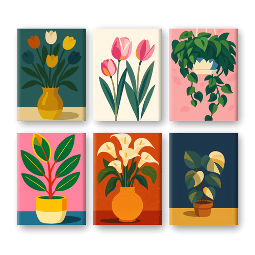 6 Mini-Gemälde | Blumen und Pflanzen Set-Malen nach zahlen