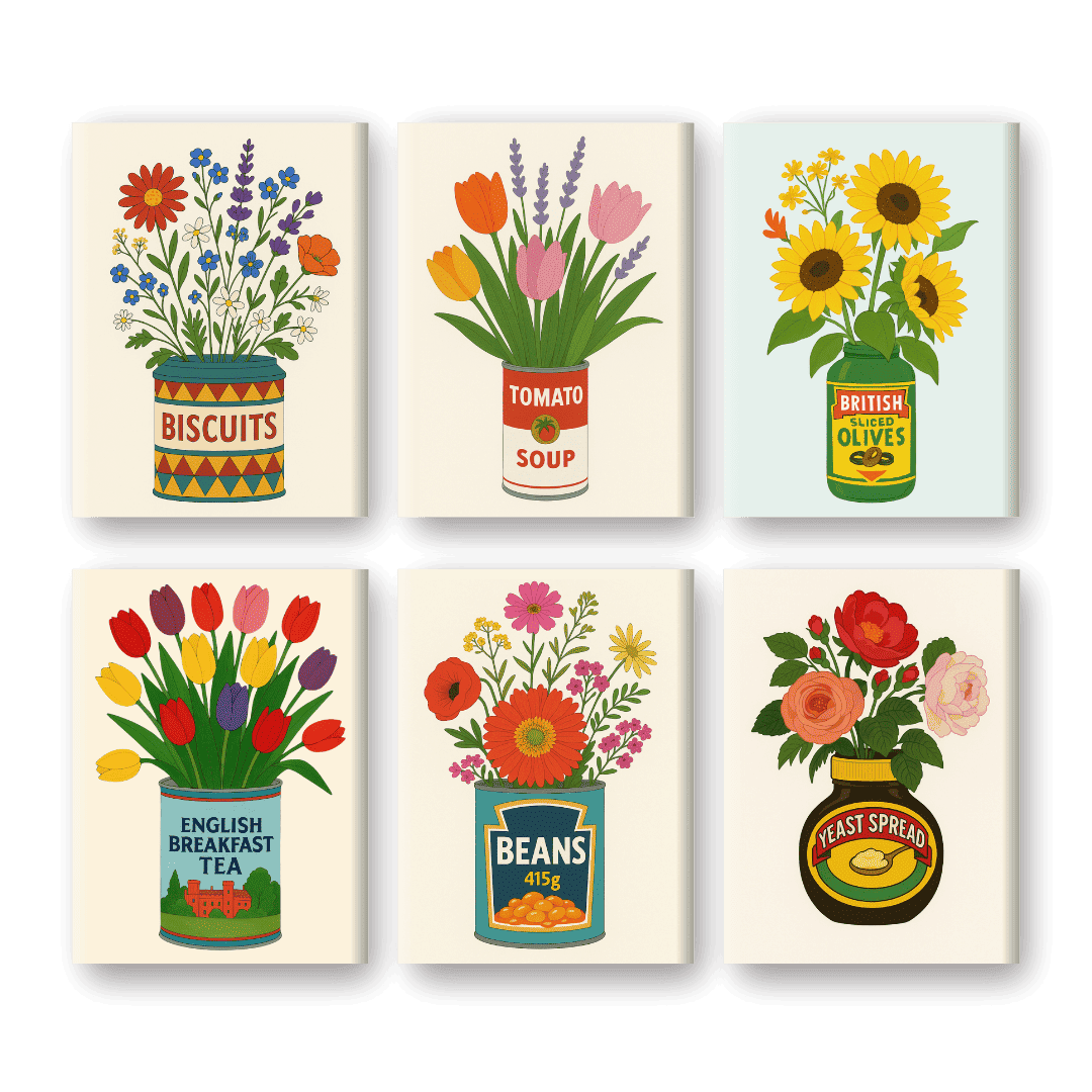 6 Mini-Gemälde | Blumen in Dosen Set-Malen nach zahlen