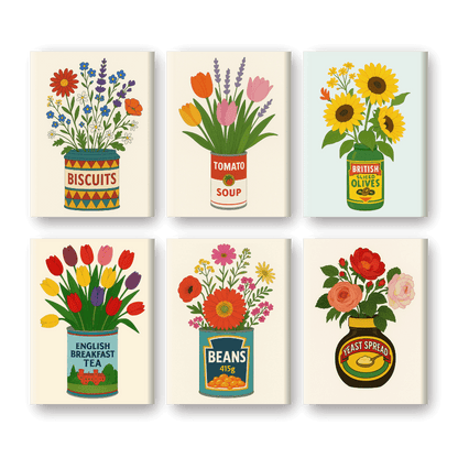 6 Mini-Gemälde | Blumen in Dosen Set-Malen nach zahlen