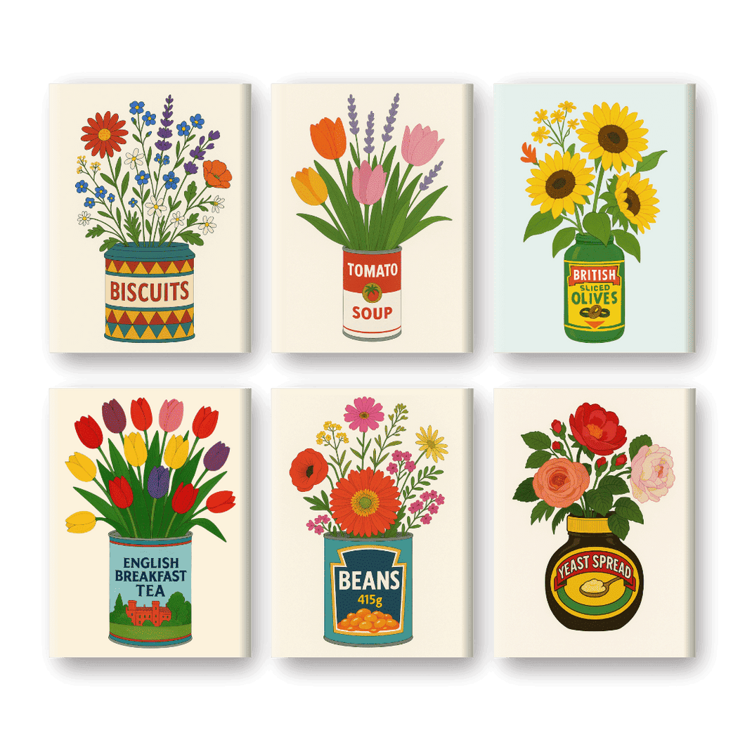 6 Mini Gemälde | Blumen in Dosen Set