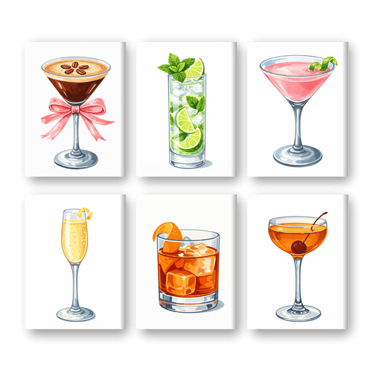 6 Mini-Gemälde | Schönes Cocktail Set-Malen nach zahlen