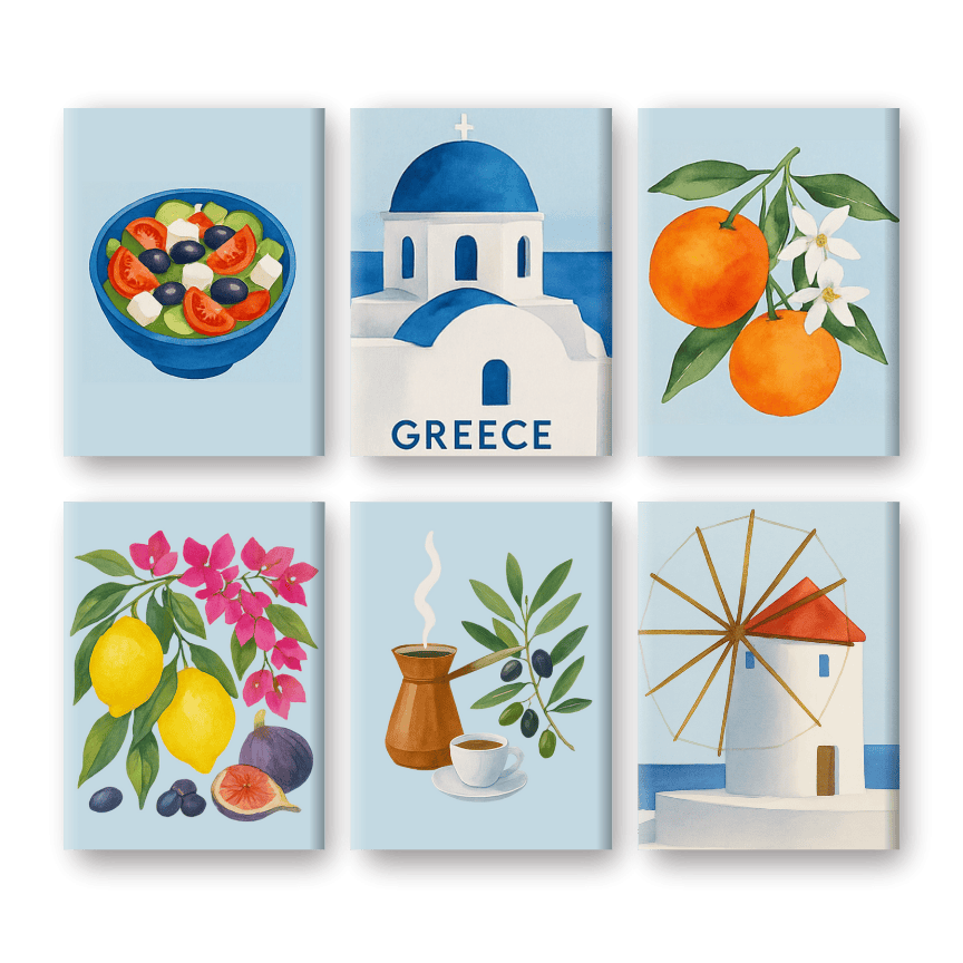 Malen nach Zahlen – 6 Mini Gemälde | Griechischer Sommer Set