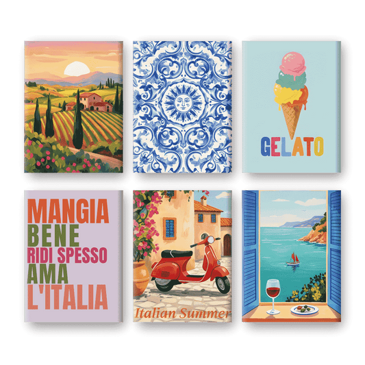 6 Mini-Gemälde | Italienischer Lifestyle Set-Malen nach zahlen