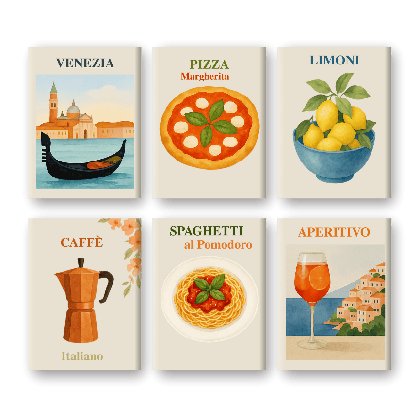 Malen nach Zahlen – 6 Mini Gemälde | Italienisches Sommer Set