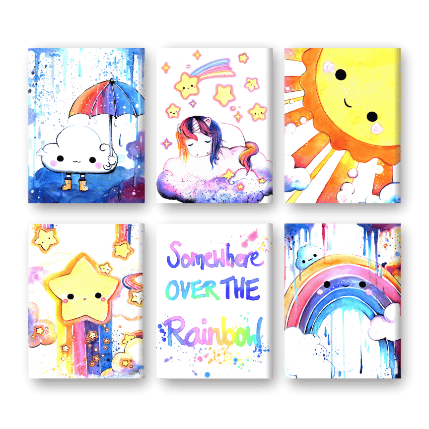 6 Mini-Gemälde | Kawaii Rainbow Set - by Tiny Tami-Malen nach zahlen