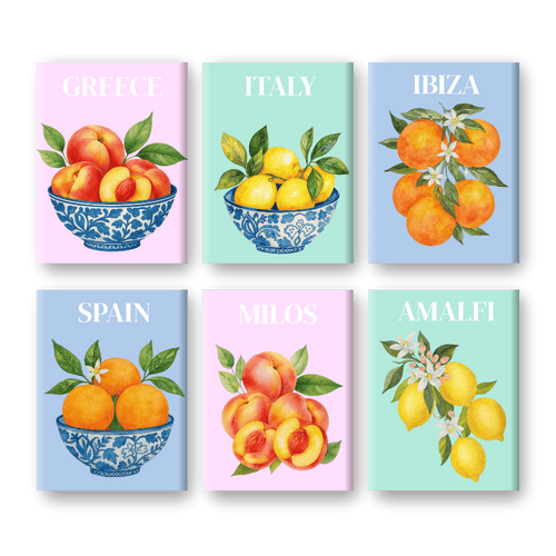 Malen nach Zahlen – 6 Mini-Gemälde | Mediterranes Frucht-Set
