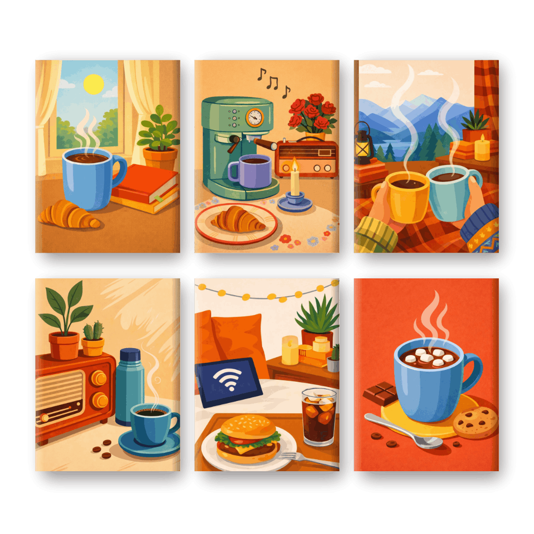 6 Mini-Gemälde | Morgenkaffee Set-Malen nach zahlen