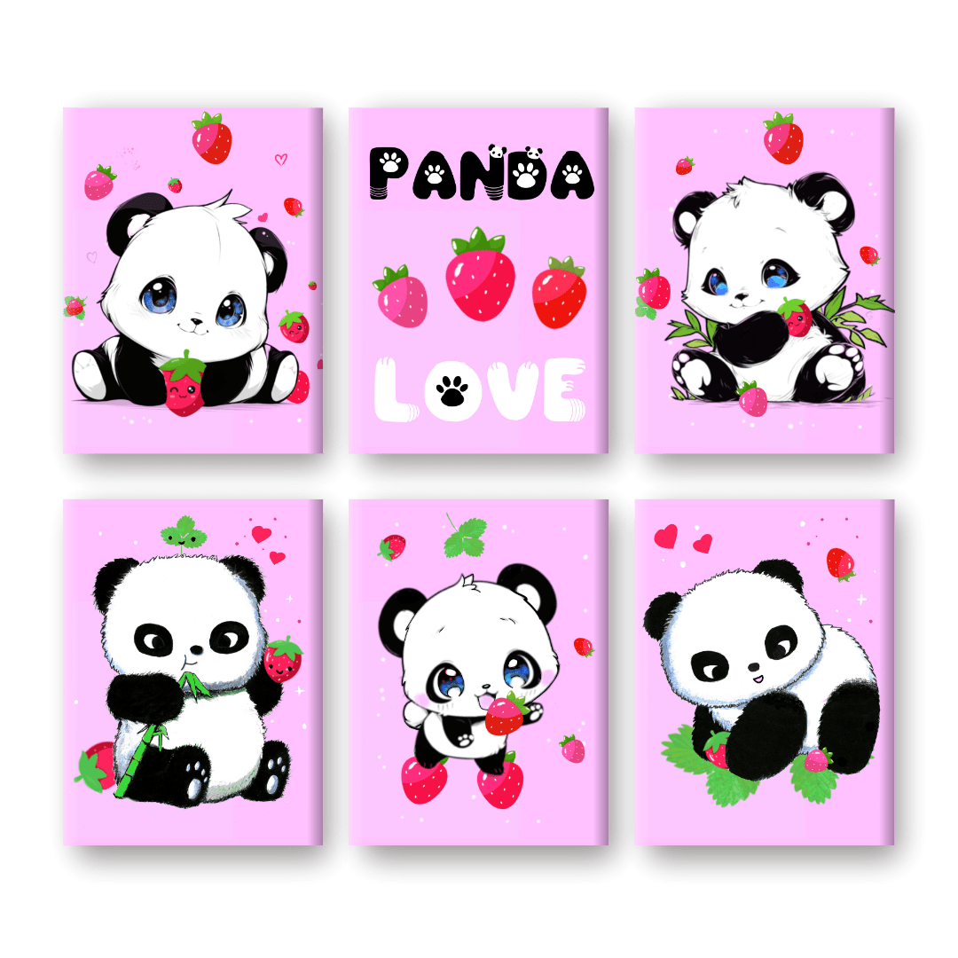 6 Mini-Gemälde | Panda Berries Set - by Tiny Tami-Malen nach zahlen