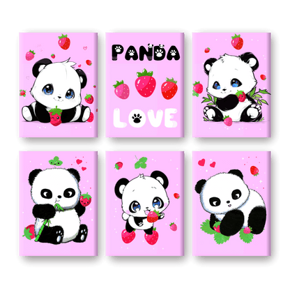 6 Mini-Gemälde | Panda Berries Set - by Tiny Tami-Malen nach zahlen