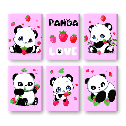 6 Mini-Gemälde | Panda Berries Set - by Tiny Tami