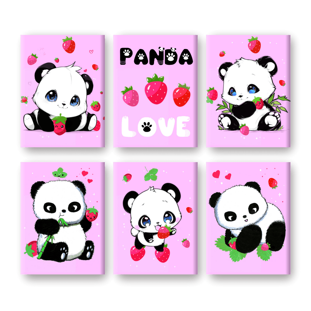 6 Mini Gemälde | Panda Berries Set   by Tiny Tami