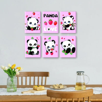 6 Mini-Gemälde | Panda Berries Set - by Tiny Tami