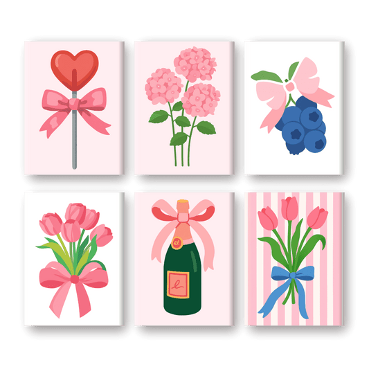 6 Mini-Gemälde | Pink Aesthetics Set-Malen nach zahlen