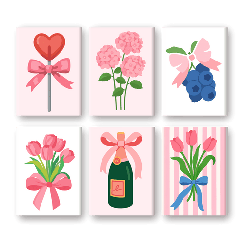 6 Mini-Gemälde | Pink Aesthetics Set