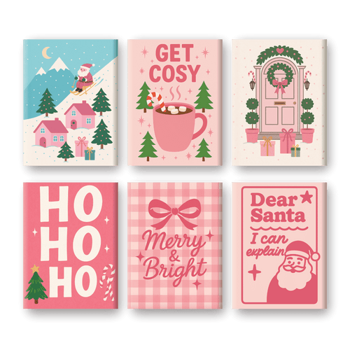 6 Mini-Gemälde | Rosa Weihnachtsset