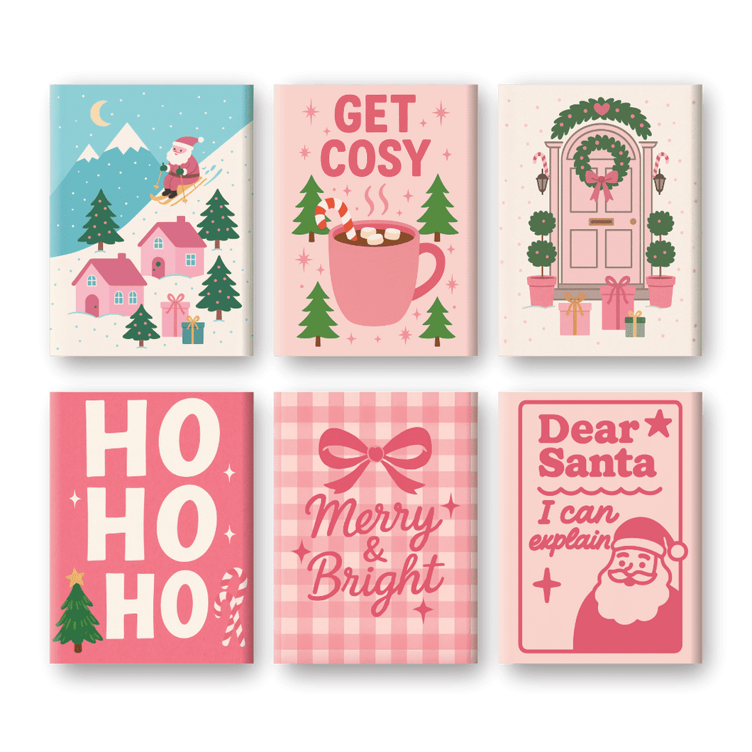 6 Mini Gemälde | Rosa Weihnachtsset