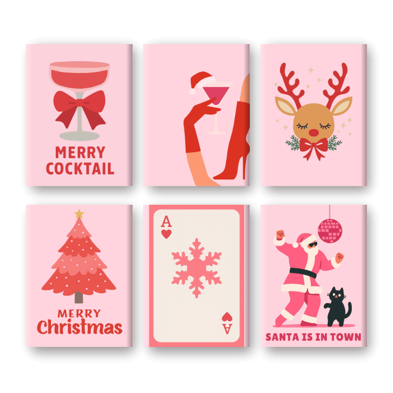 6 Mini Gemälde | Pink Vibes Weihnachts Set