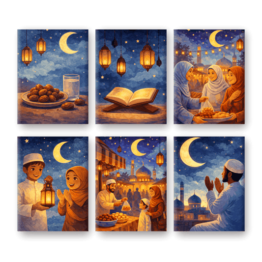 6 Mini-Gemälde | Ramadan Abend Set-Malen nach zahlen