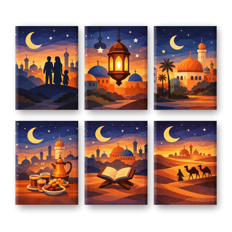 6 Mini-Gemälde | Ramadan Nacht Set-Malen nach zahlen