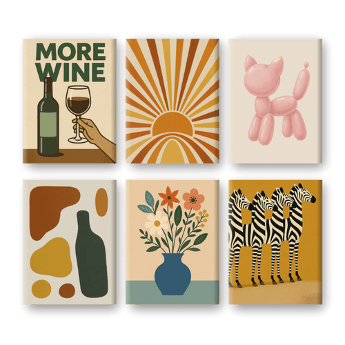 6 Mini-Gemälde | Retro Charme Set-Malen nach zahlen