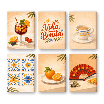 6 Mini-Gemälde | Spanisches Vida Bonita Set-Malen nach zahlen