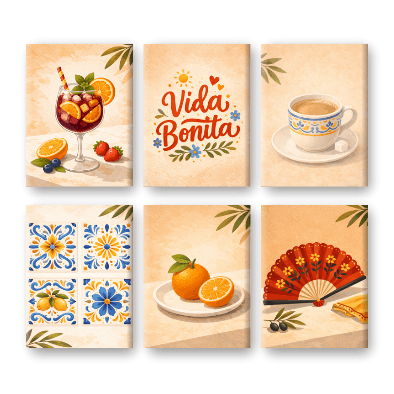 6 Mini Gemälde | Spanisches Vida Bonita Set Malen nach zahlen