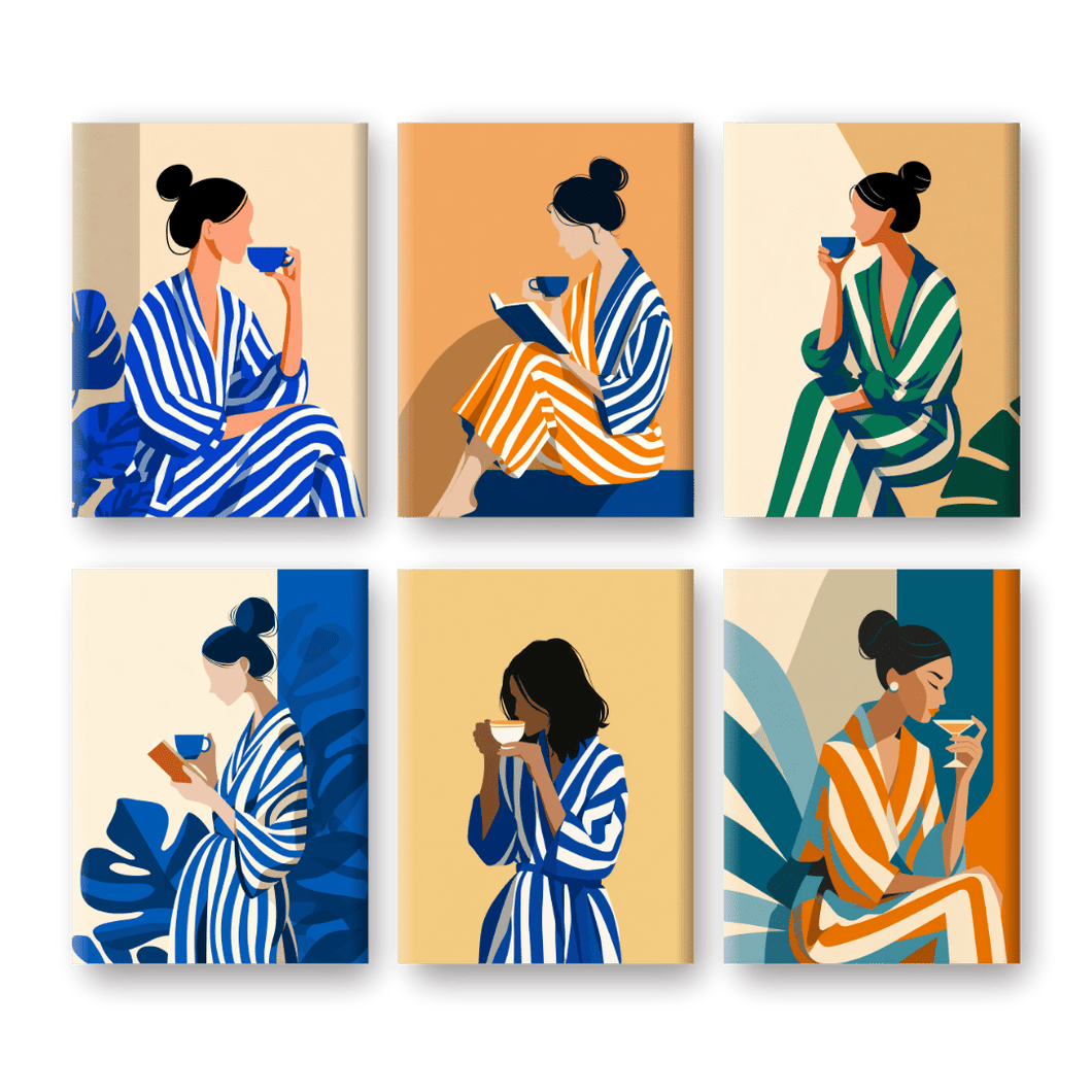 6 Mini Gemälde | Gestreiftes Damen Set
