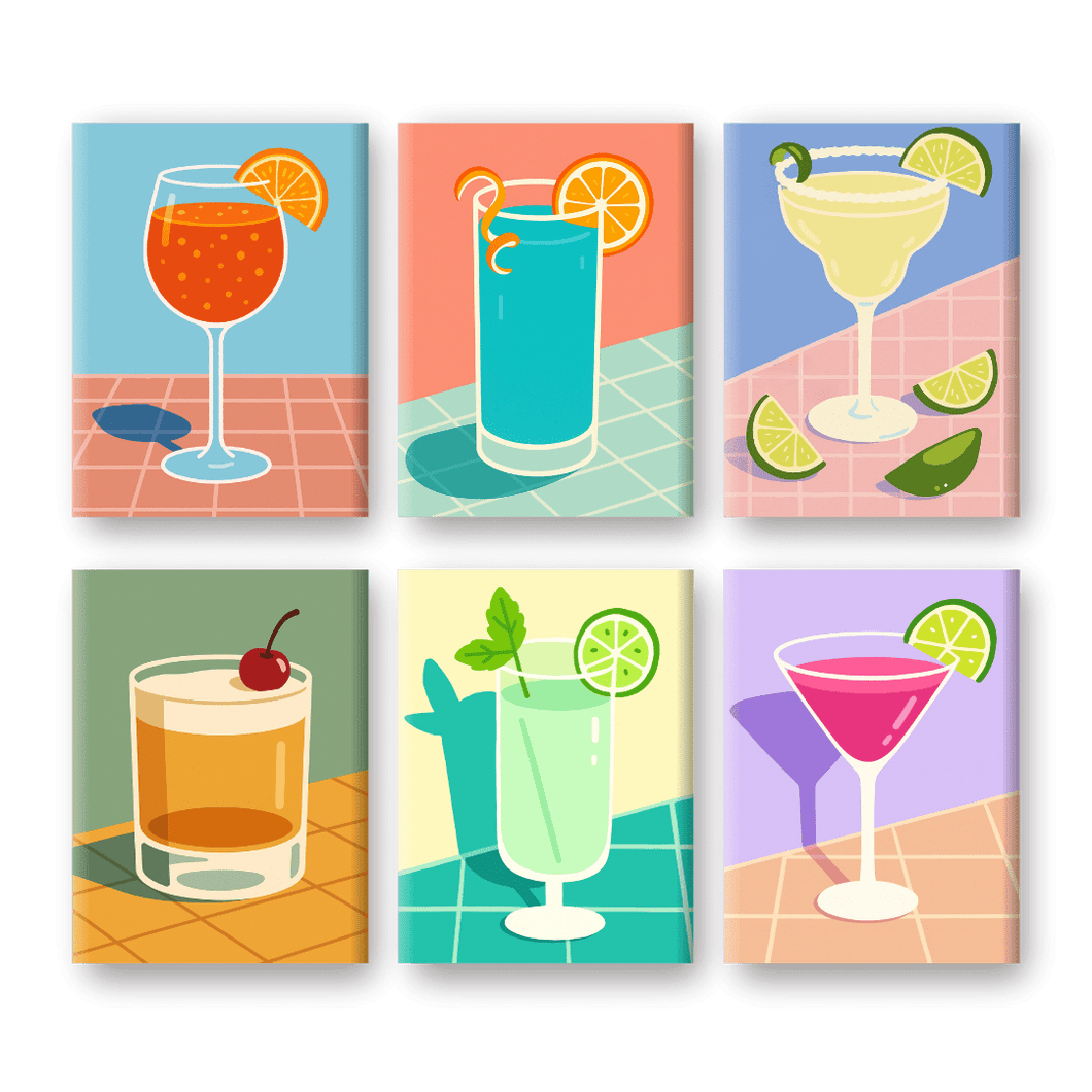 6 Mini Gemälde | Tropische Cocktails Set