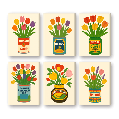 6 Mini-Gemälde | Tulpen in Dosen Set-Malen nach zahlen