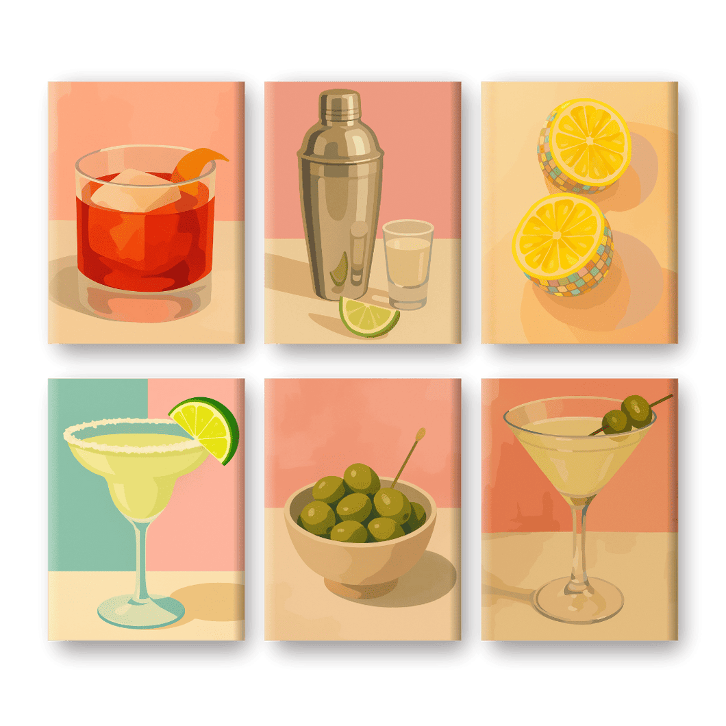 6 Mini Gemälde |  Vintage Cocktail Set