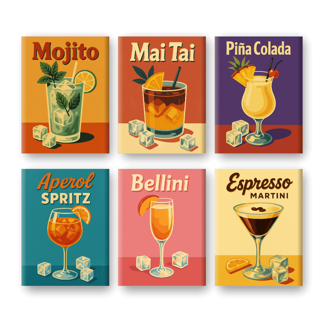6 Mini Gemälde | Old School Cocktail Set