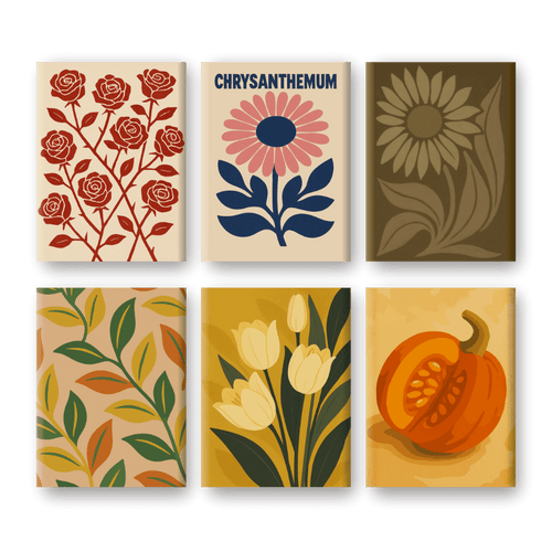 6 Mini-Gemälde | Vintage Pflanzen Set-Malen nach zahlen