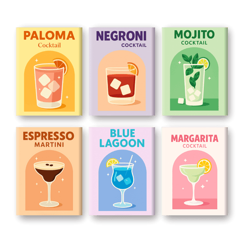 6 Mini-Gemälde | Lebhafte Cocktails Set-Malen nach zahlen