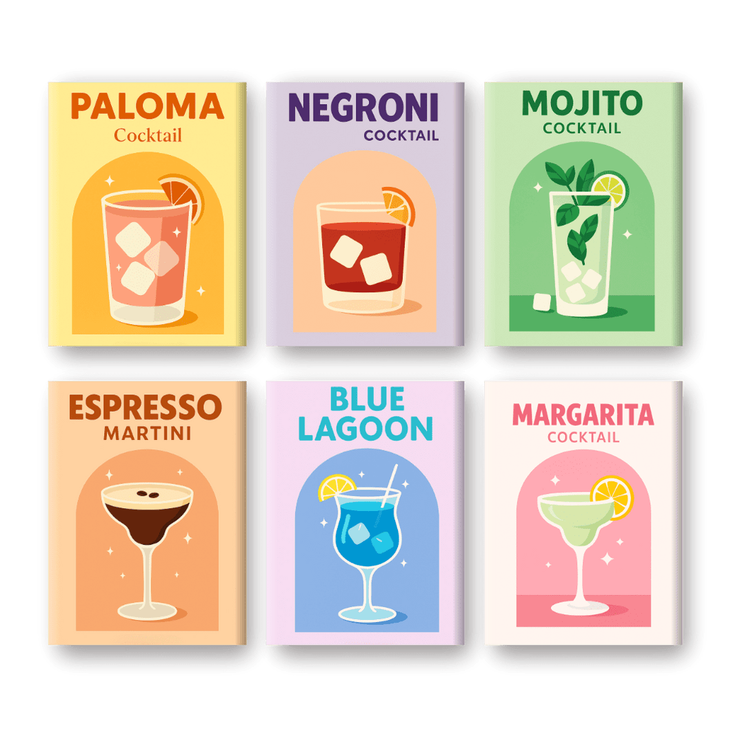 6 Mini Gemälde | Lebhafte Cocktails Set Malen nach zahlen