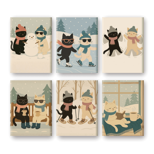 6 Mini-Gemälde | Winterkatzen Set-Malen nach zahlen