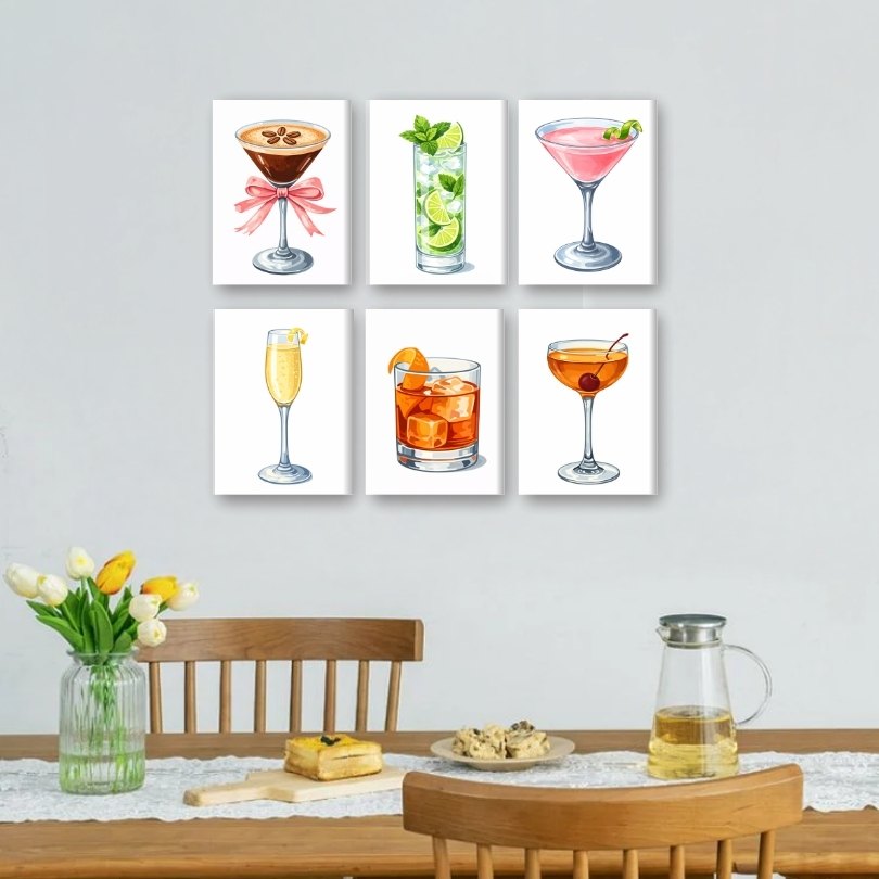 6 Mini-Gemälde | Schönes Cocktail Set