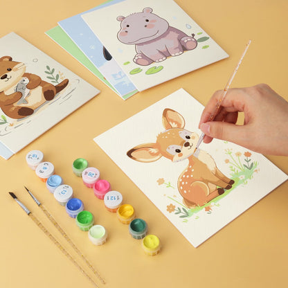 6 Mini-Gemälde auf Holzplatte – Kleine Tierfreunde Set