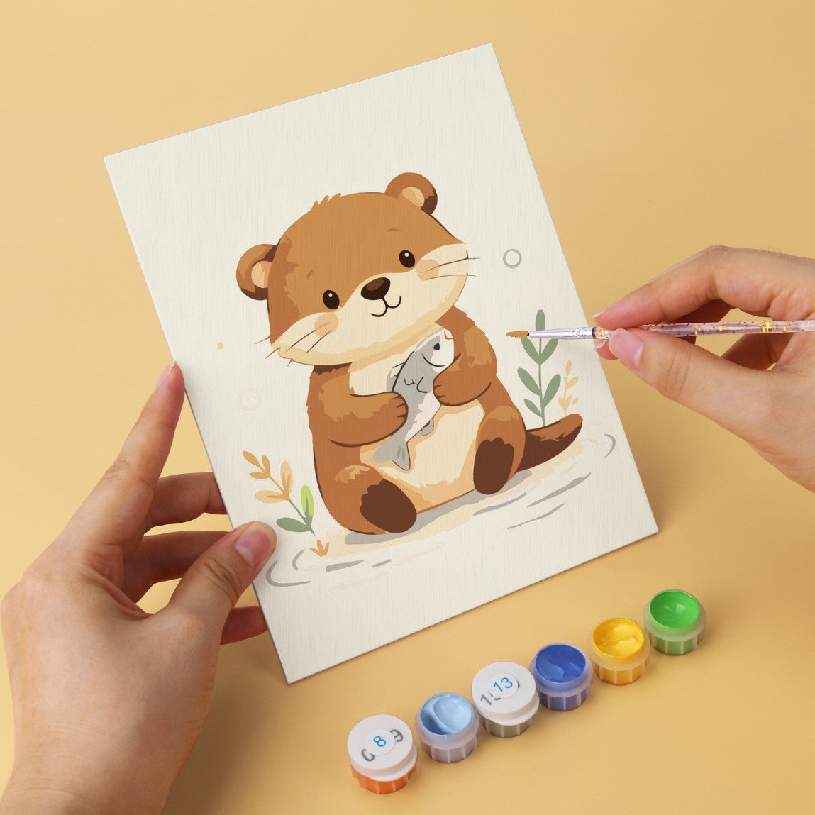 6 Mini-Gemälde auf Holzplatte – Kleine Tierfreunde Set