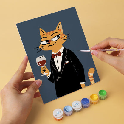 6 Mini-Gemälde auf Holzplatte – Modische Katzen Set